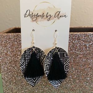 Black and white Aztec faux leather earrings